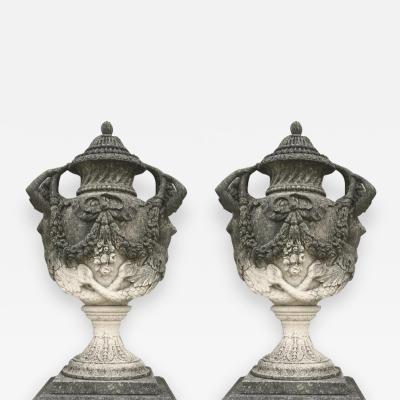 A Pair of Monumental Italian Limestone Vases 18th century style