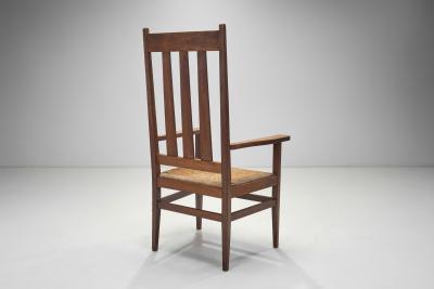 A Pair of Oak and Woven Rush High Back Armchairs France 1940s