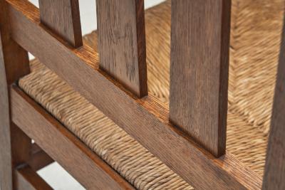 A Pair of Oak and Woven Rush High Back Armchairs France 1940s