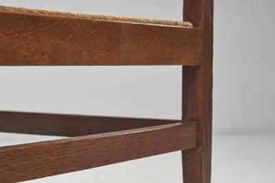 A Pair of Oak and Woven Rush High Back Armchairs France 1940s