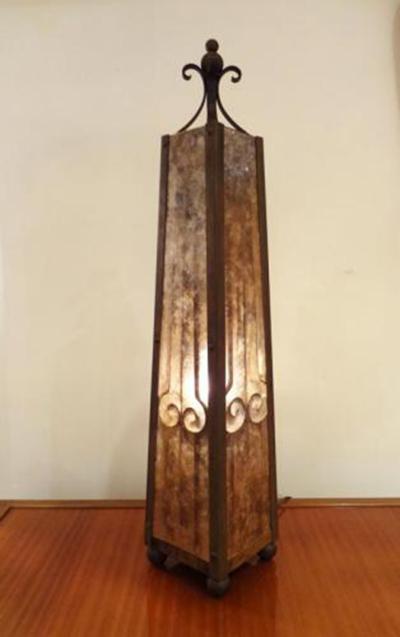A Pair of Obelisk Shaped Table Lamps in Mica and Wrought Iron