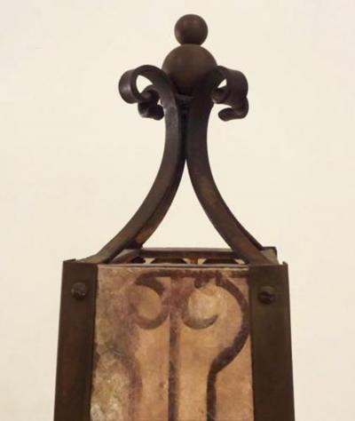 A Pair of Obelisk Shaped Table Lamps in Mica and Wrought Iron