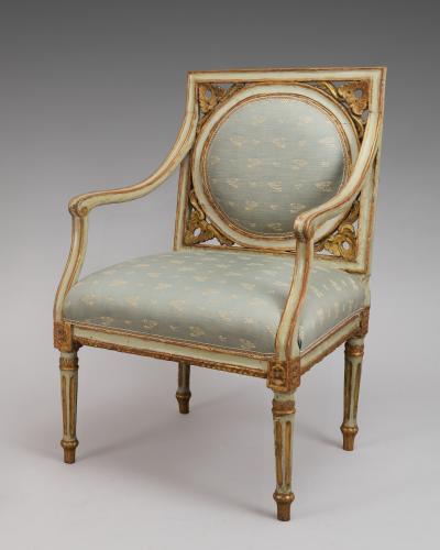 A Pair of Painted and Gilded Neoclassical Chairs