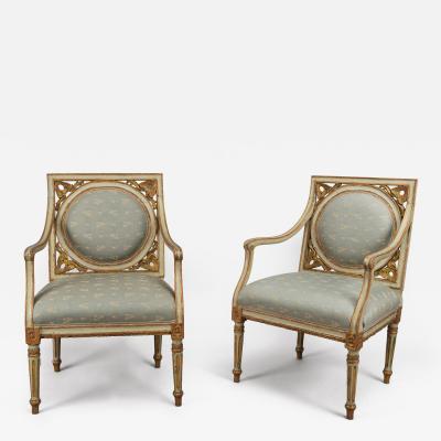 A Pair of Painted and Gilded Neoclassical Chairs