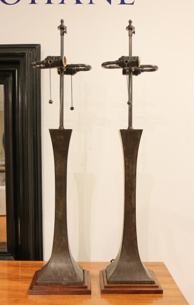 A Pair of Patinated Bronze Table Lamps USA circa 1960