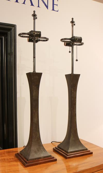 A Pair of Patinated Bronze Table Lamps USA circa 1960