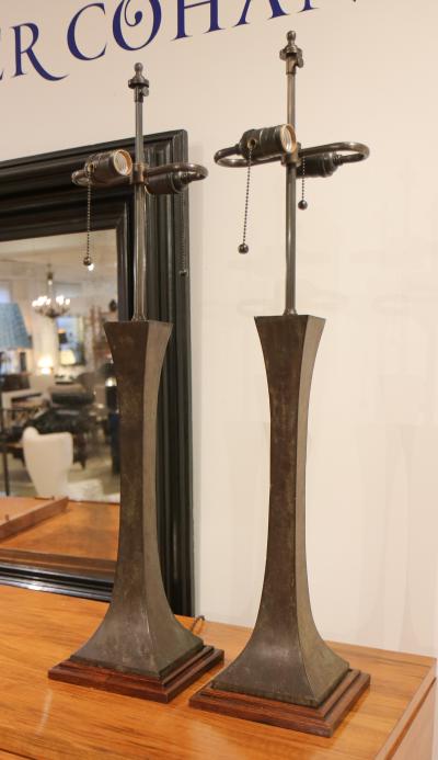 A Pair of Patinated Bronze Table Lamps USA circa 1960