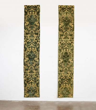 A Pair of Rare Genoese Green Cut Velvet Wall Hangings c 1580