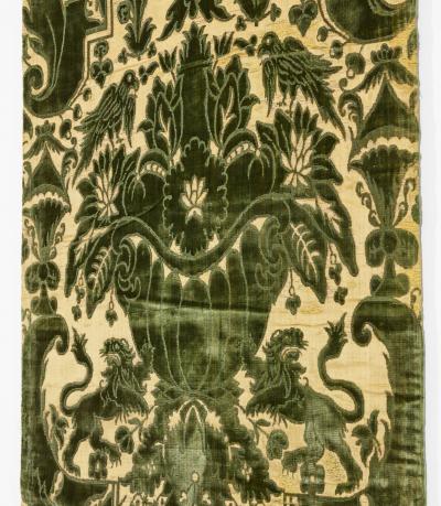 A Pair of Rare Genoese Green Cut Velvet Wall Hangings c 1580