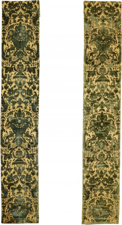 A Pair of Rare Genoese Green Cut Velvet Wall Hangings c 1580