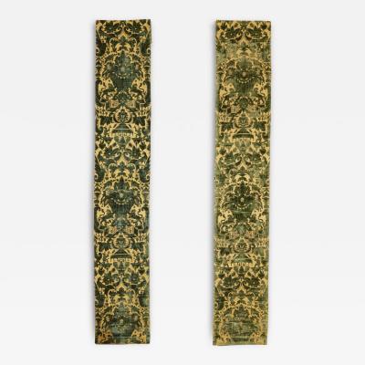 A Pair of Rare Genoese Green Cut Velvet Wall Hangings c 1580