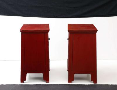 A Pair of Red Lacquer Cabinets