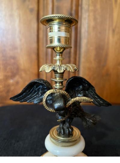 A Pair of Regency Bronze Gilt bronze Marble Candle sticks