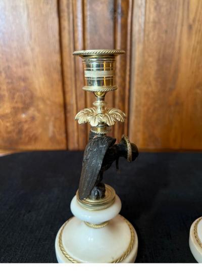 A Pair of Regency Bronze Gilt bronze Marble Candle sticks