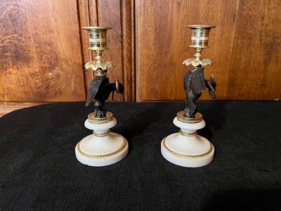 A Pair of Regency Bronze Gilt bronze Marble Candle sticks
