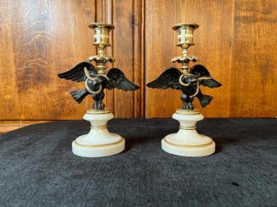A Pair of Regency Bronze Gilt bronze Marble Candle sticks