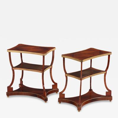 A Pair of Regency style Rosewood Leather Bronze Mounted Three Tier End Tables 