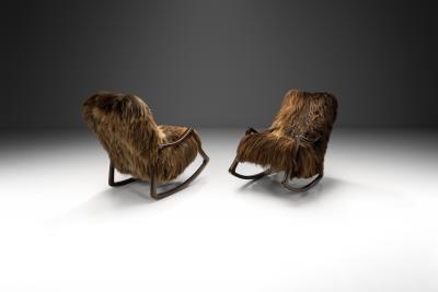 A Pair of Rocking Chairs in Longhair Sheepskin Europe 1960s