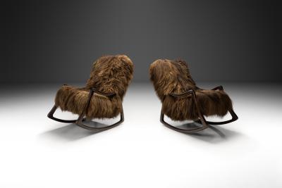 A Pair of Rocking Chairs in Longhair Sheepskin Europe 1960s