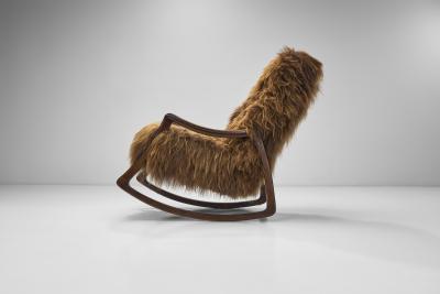 A Pair of Rocking Chairs in Longhair Sheepskin Europe 1960s