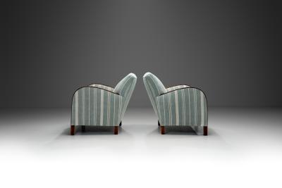 A Pair of Striped Art Deco Armchairs with Stained Oak Frame Europe ca 1930s