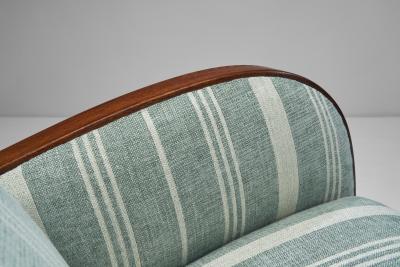 A Pair of Striped Art Deco Armchairs with Stained Oak Frame Europe ca 1930s