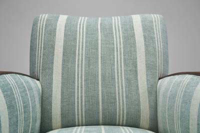 A Pair of Striped Art Deco Armchairs with Stained Oak Frame Europe ca 1930s