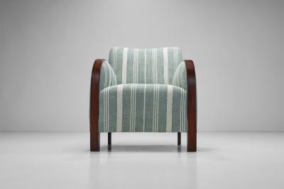 A Pair of Striped Art Deco Armchairs with Stained Oak Frame Europe ca 1930s