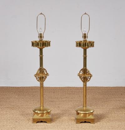 A Pair of Superb Overscale Brass Table Lamps
