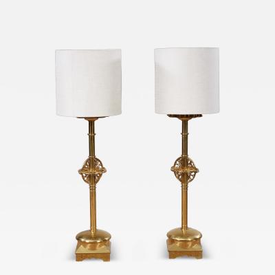 A Pair of Superb Overscale Brass Table Lamps