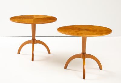 A Pair of Swedish Birch Tripod Pedestal Tables Circa 1940s