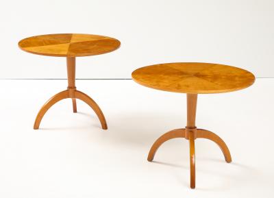 A Pair of Swedish Birch Tripod Pedestal Tables Circa 1940s