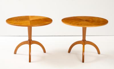 A Pair of Swedish Birch Tripod Pedestal Tables Circa 1940s