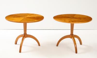 A Pair of Swedish Birch Tripod Pedestal Tables Circa 1940s