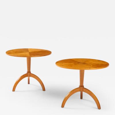 A Pair of Swedish Birch Tripod Pedestal Tables Circa 1940s