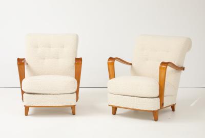 A Pair of Swedish Modern Elmwood Open Armchairs Circa 1940s