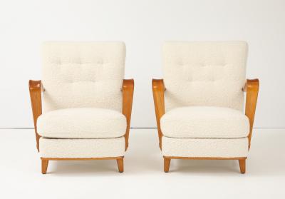 A Pair of Swedish Modern Elmwood Open Armchairs Circa 1940s