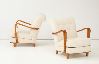 A Pair of Swedish Modern Elmwood Open Armchairs Circa 1940s
