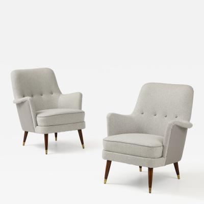 A Pair of Swedish Modern Upholstered Armchairs Circa 1940s
