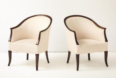 A Pair of Swedish Stained Birch Barrel Back Armchairs Circa 1940s