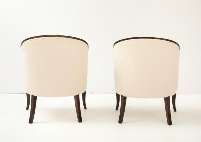 A Pair of Swedish Stained Birch Barrel Back Armchairs Circa 1940s