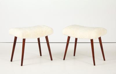 A Pair of Swedish Stained Birch and Sheepskin Stools Ca 1940s