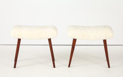 A Pair of Swedish Stained Birch and Sheepskin Stools Ca 1940s