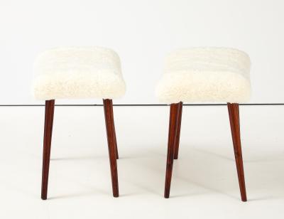 A Pair of Swedish Stained Birch and Sheepskin Stools Ca 1940s