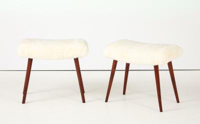 A Pair of Swedish Stained Birch and Sheepskin Stools Ca 1940s