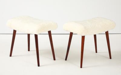 A Pair of Swedish Stained Birch and Sheepskin Stools Ca 1940s