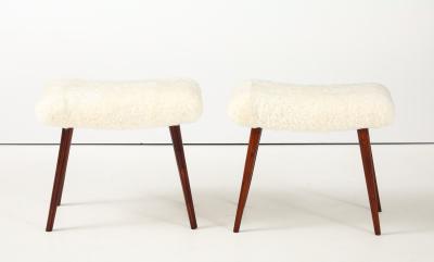 A Pair of Swedish Stained Birch and Sheepskin Stools Ca 1940s
