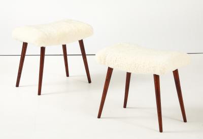 A Pair of Swedish Stained Birch and Sheepskin Stools Ca 1940s