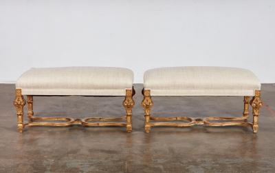 A Pair of Upholstered Giltwood Benches