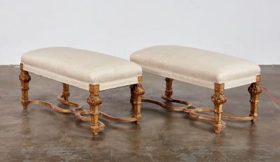A Pair of Upholstered Giltwood Benches